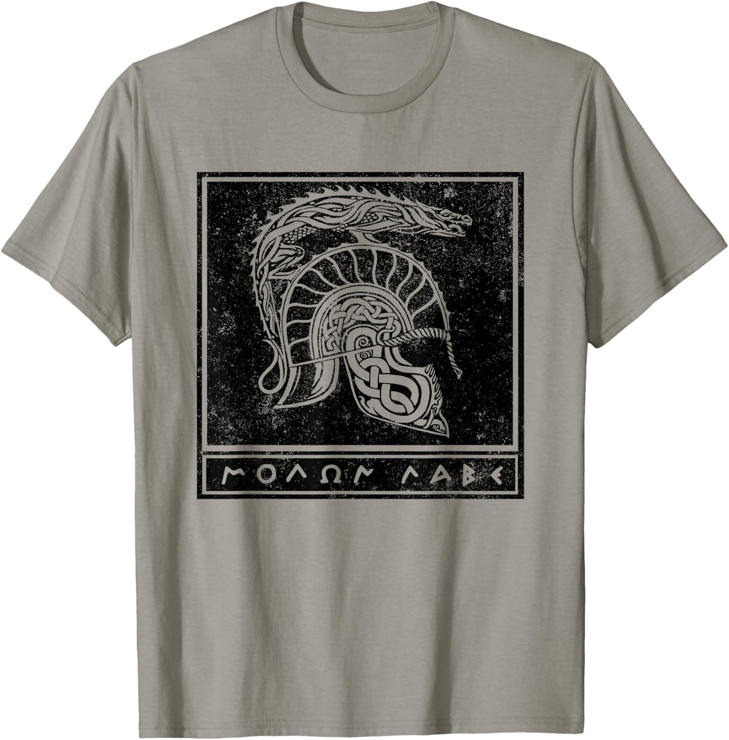 Distressed Molon Labe Celtic Tribal Spartan Warrior Helmet T-Shirt - T-Shirt | Sand