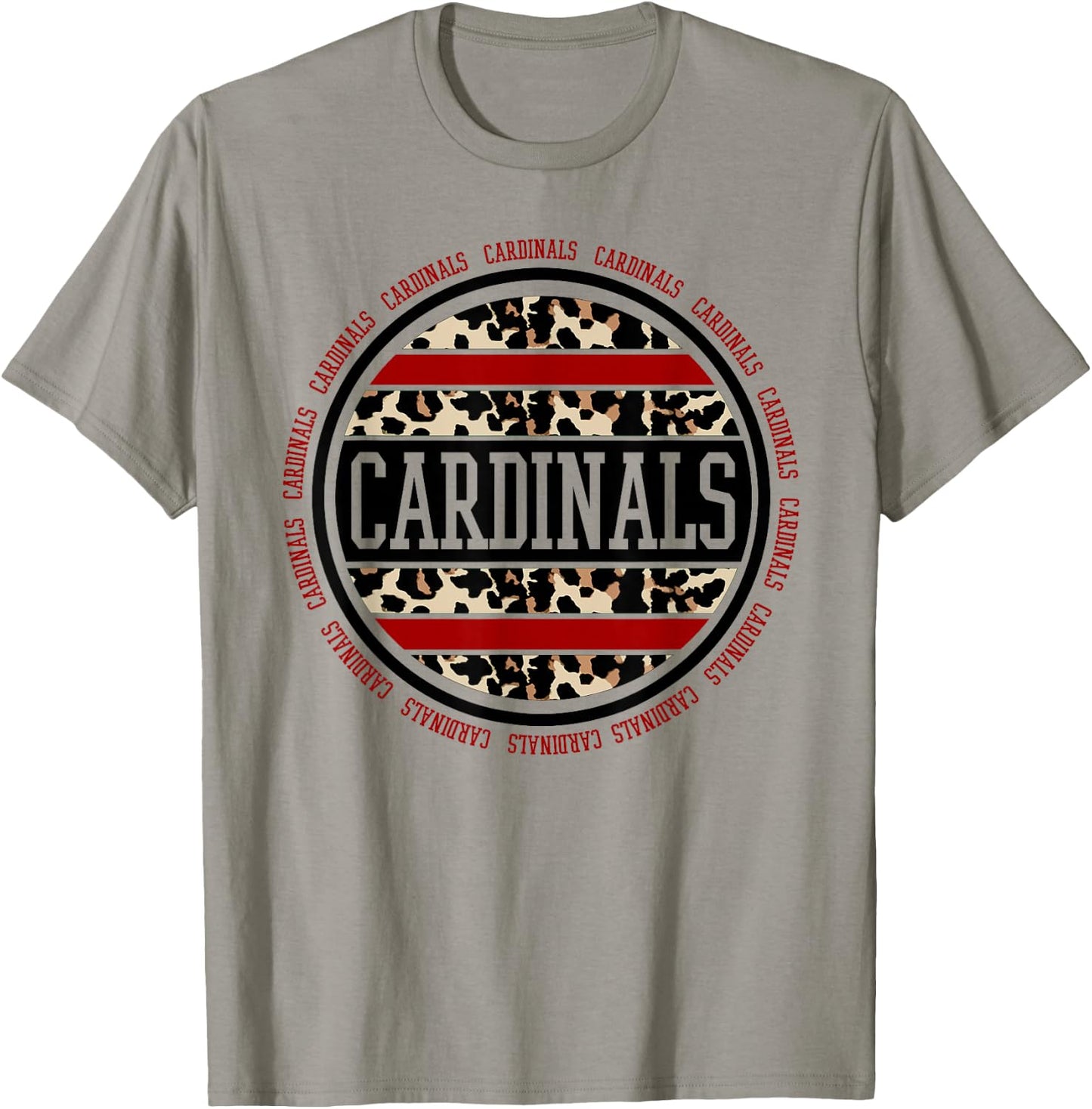 Cardinals School Spirit Leopard Print Teacher Gift T-Shirt - T-Shirt | Sand
