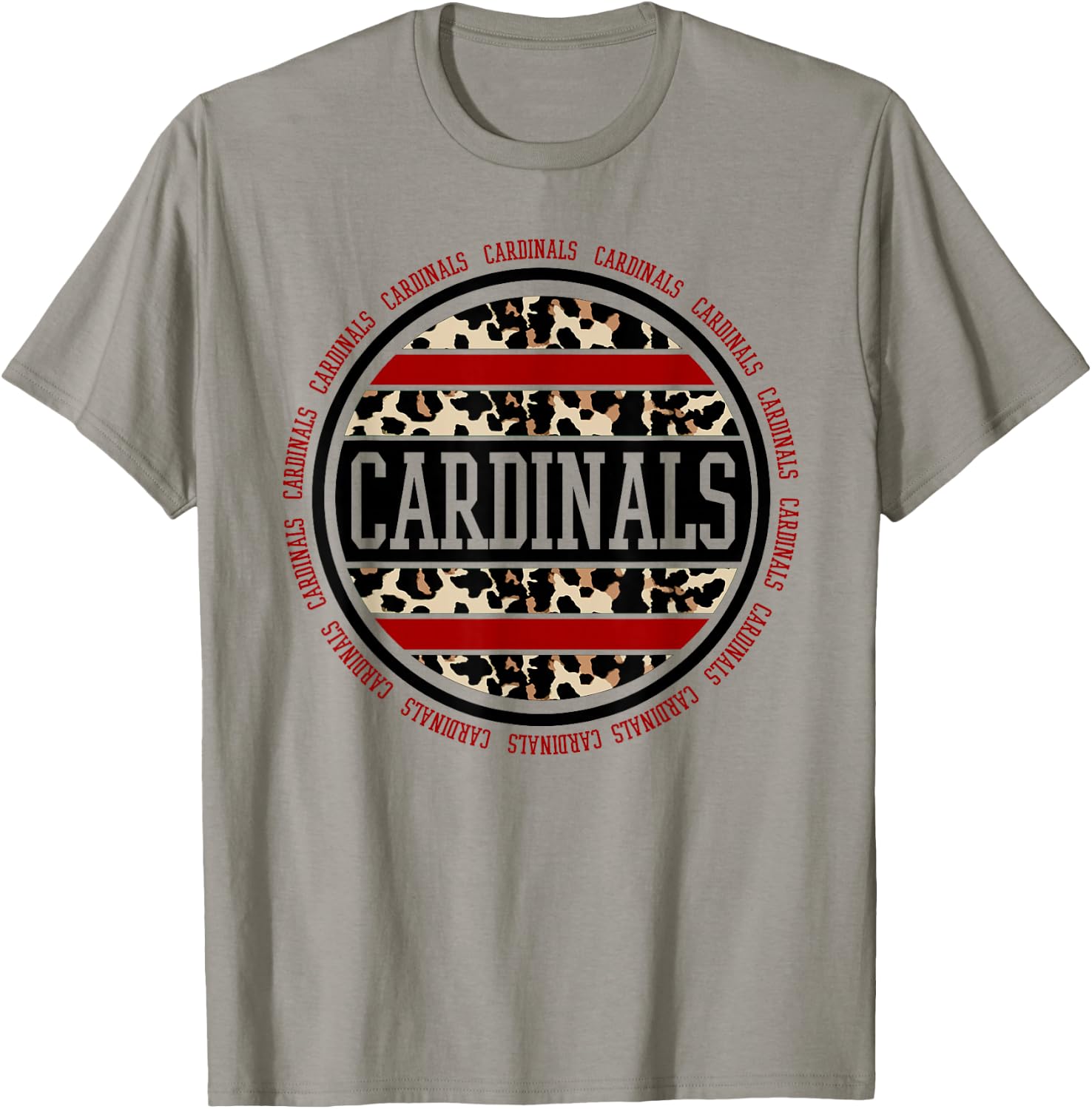 Cardinals School Spirit Leopard Print Teacher Gift T-Shirt - T-Shirt | Sand