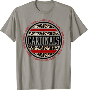 Cardinals School Spirit Leopard Print Teacher Gift T-Shirt - T-Shirt | Sand