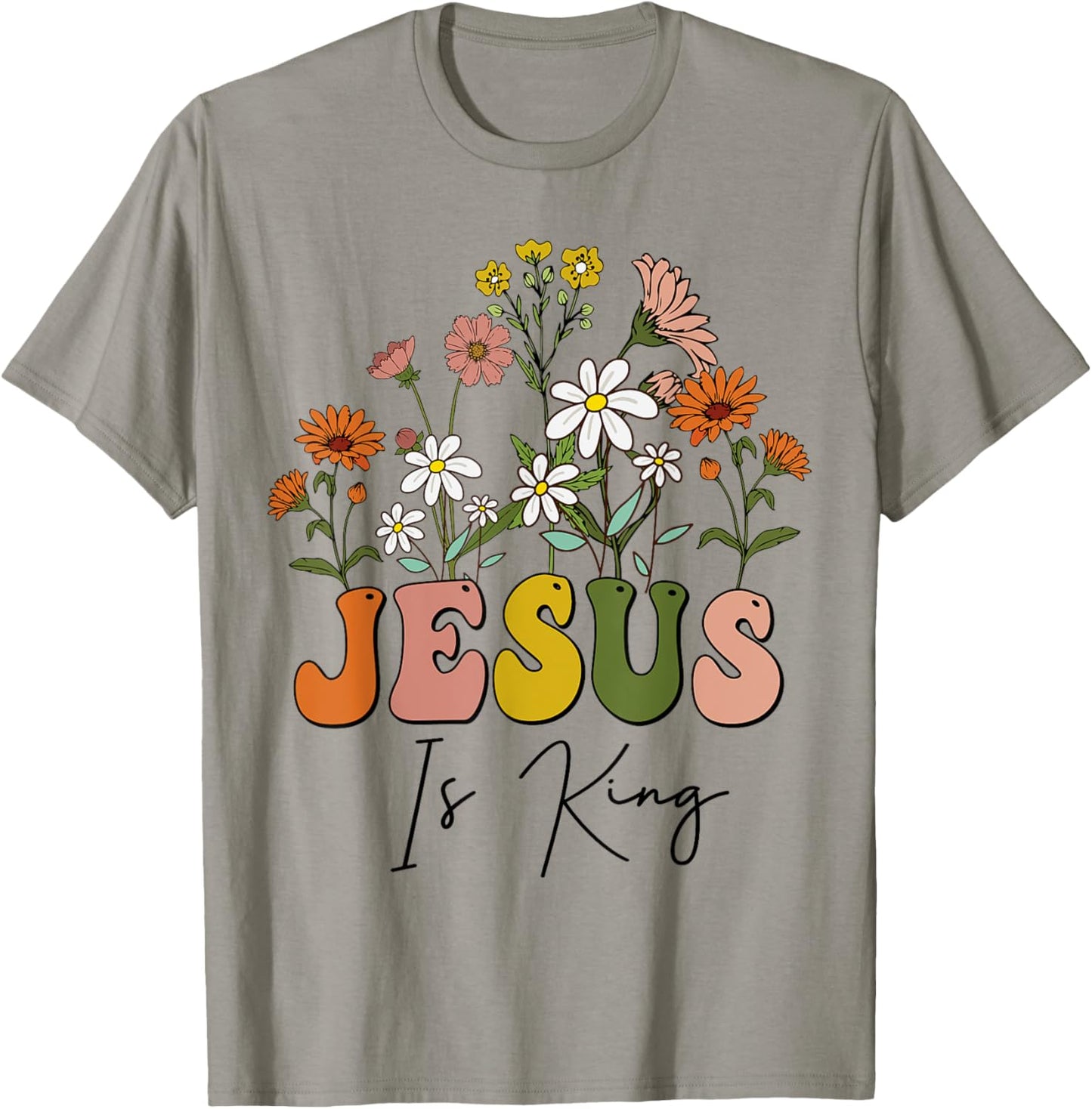 Floral Christian-Shirt Jesus Is King Cute Girl Teen Women T-Shirt - T-Shirt | Sand