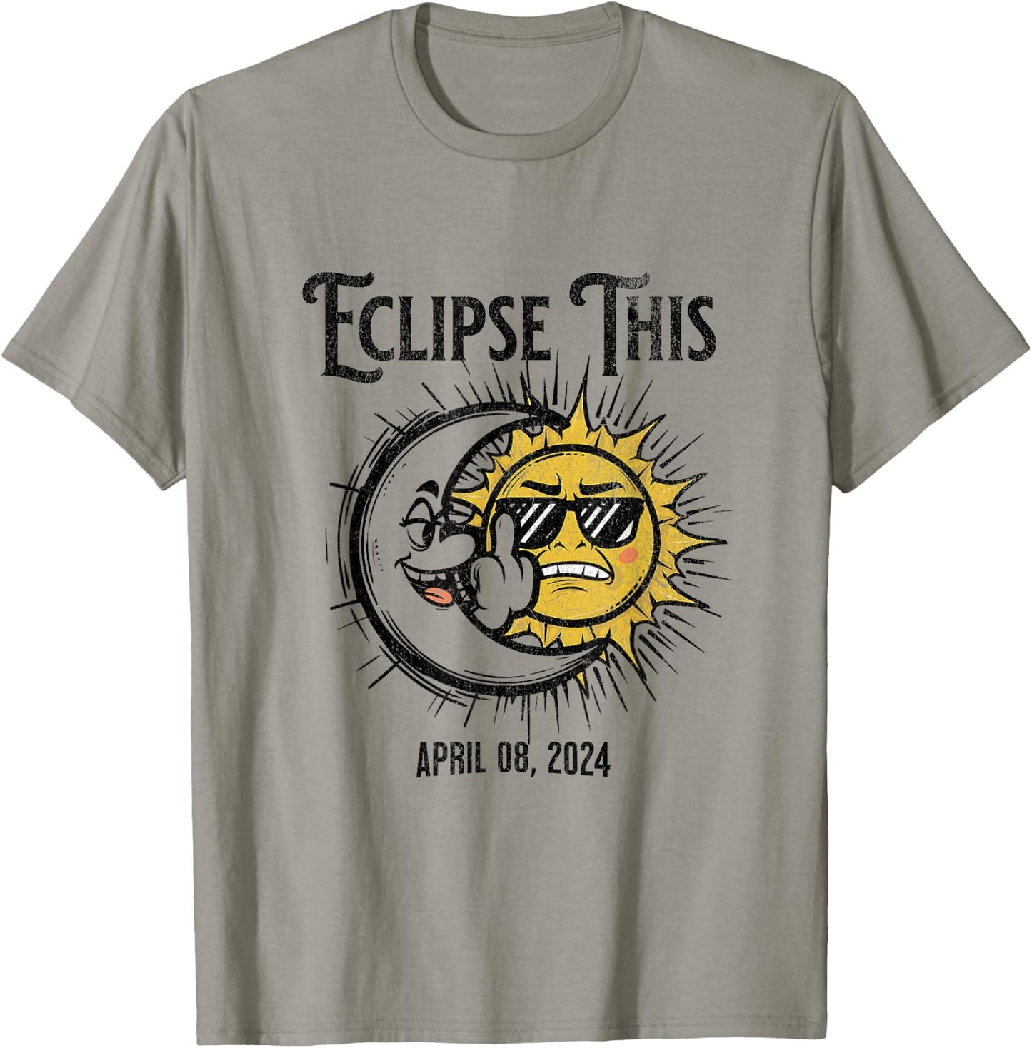 Funny Solar Eclipse 2024 Distressed T-Shirt - T-Shirt | Sand