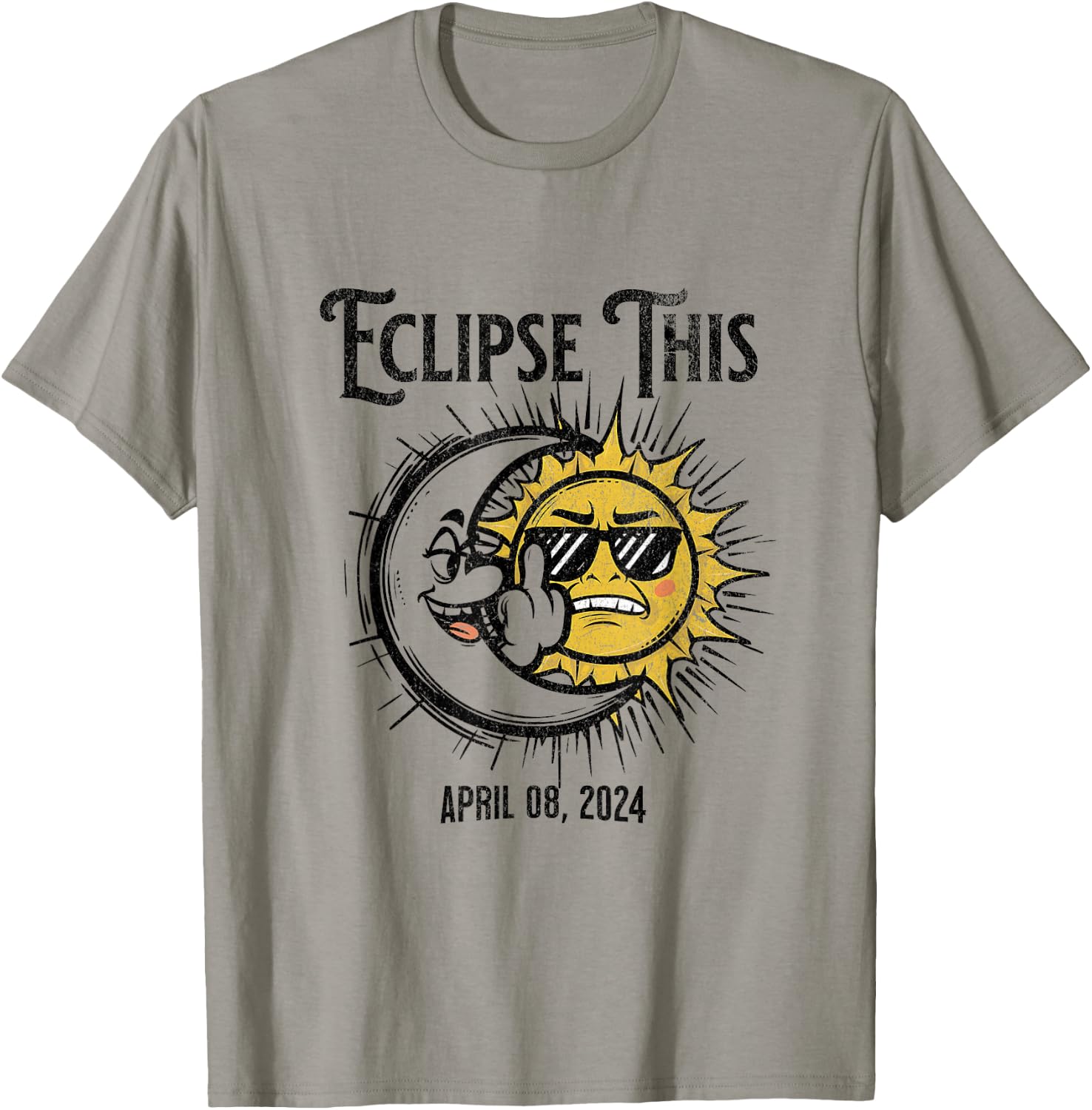Funny Solar Eclipse 2024 Distressed T-Shirt - T-Shirt | Sand