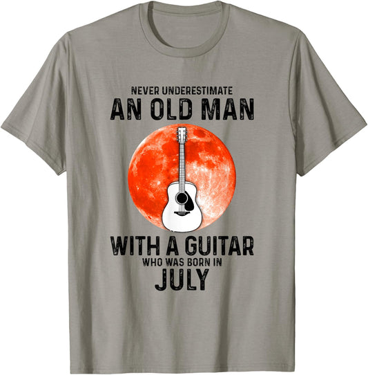 Never Underestimate An Old Man With A Guitar July T-Shirt - T-Shirt | Sand