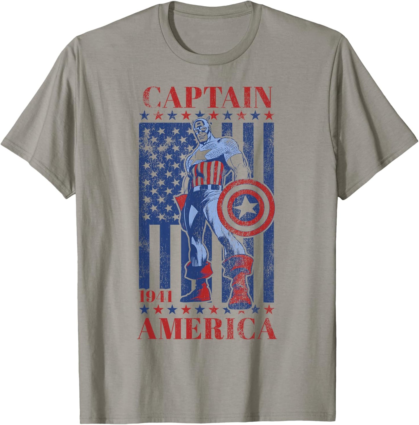 Marvel Captain America 1944 American Flag Faded Portrait T-Shirt - T-Shirt | Sand
