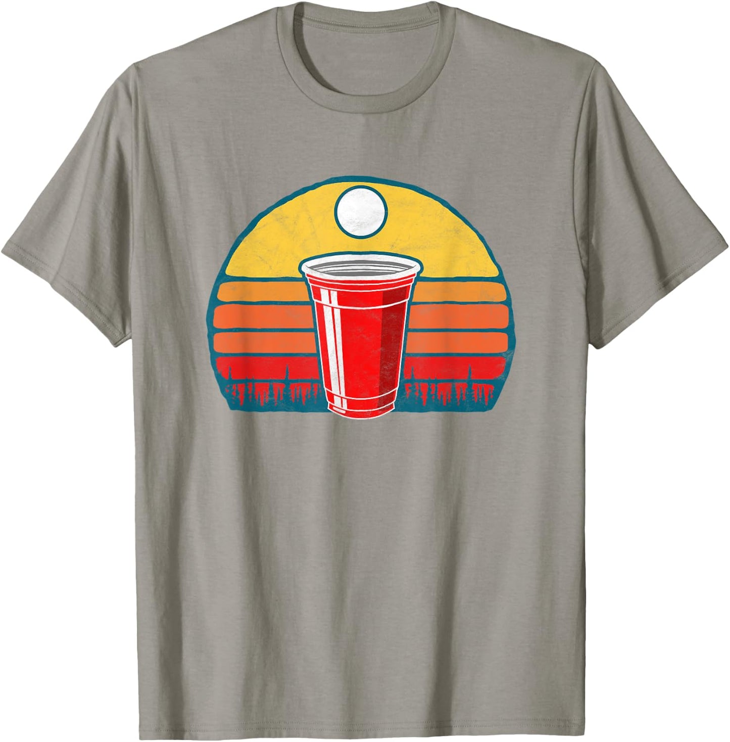 Vintage Red Plastic Cup & Beer Pong Ball Funny Minimalist T-Shirt - T-Shirt | Sand
