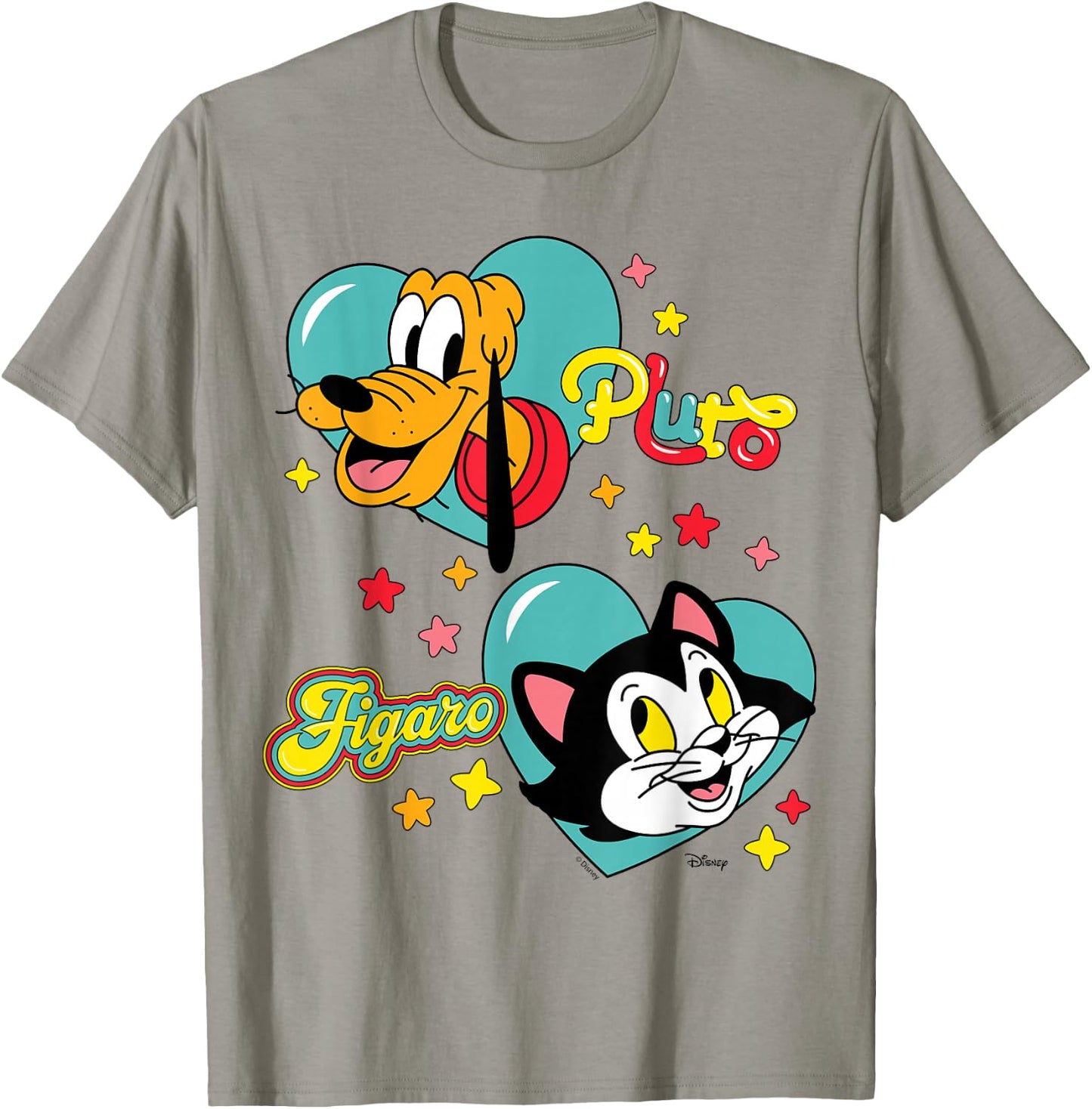 Pluto And Figaro Hearts And Stars T-Shirt - T-Shirt | Sand