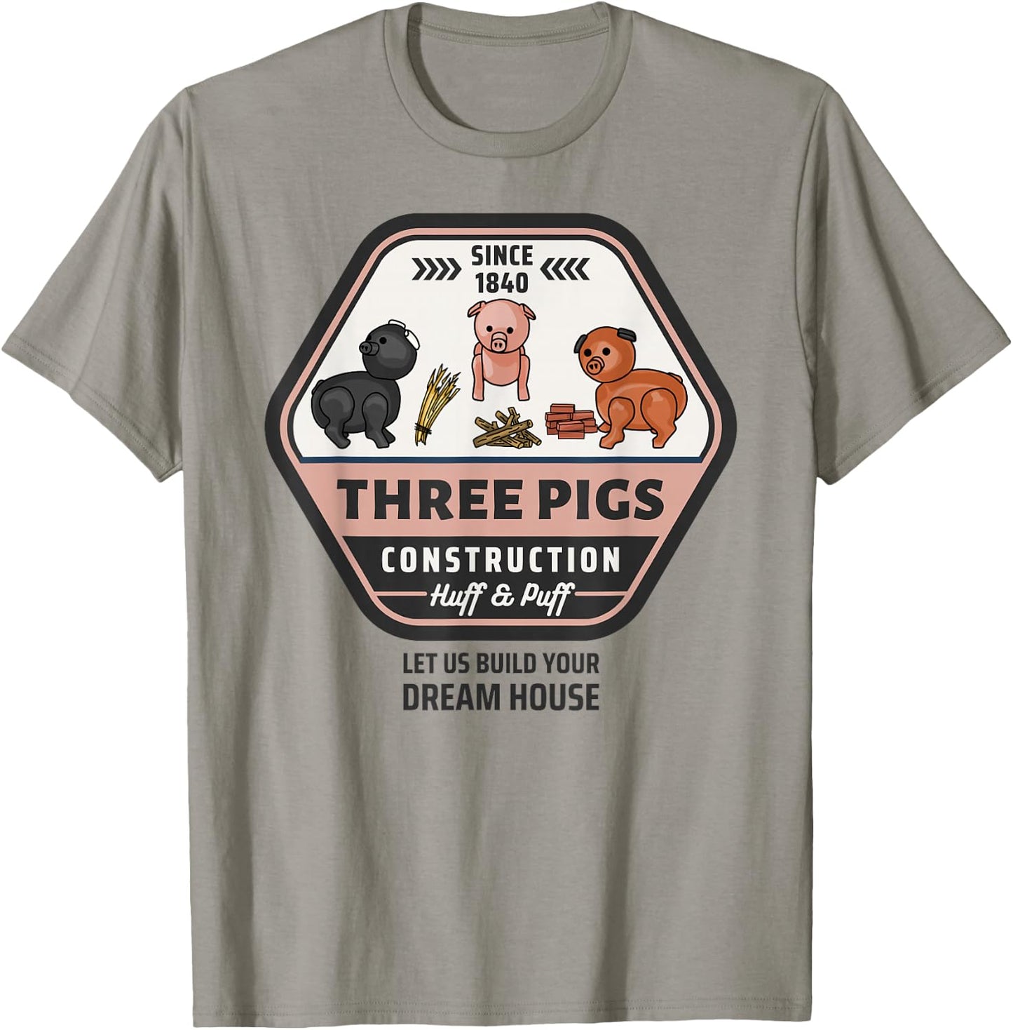 Three Pigs Construction Co. Logo T-Shirt - T-Shirt | Sand