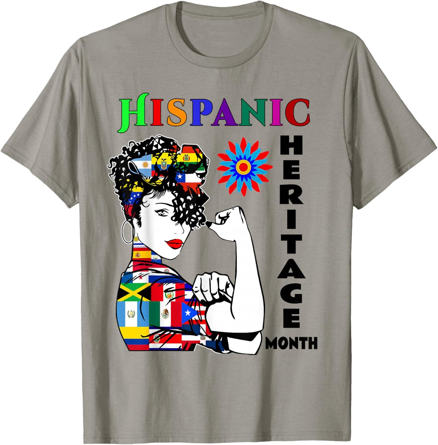 Hispanic Heritage Month Woman Latino Countries Flag T-Shirt - T-Shirt | Sand