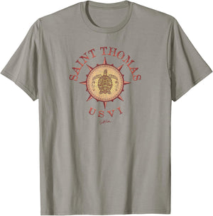 JCombs: Saint Thomas, USVI, Sea Turtle on Windrose T-Shirt - T-Shirt | Sand