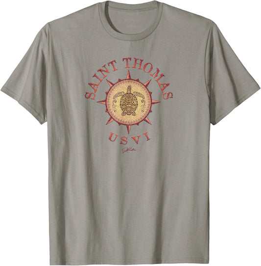 JCombs: Saint Thomas, USVI, Sea Turtle on Windrose T-Shirt - T-Shirt | Sand