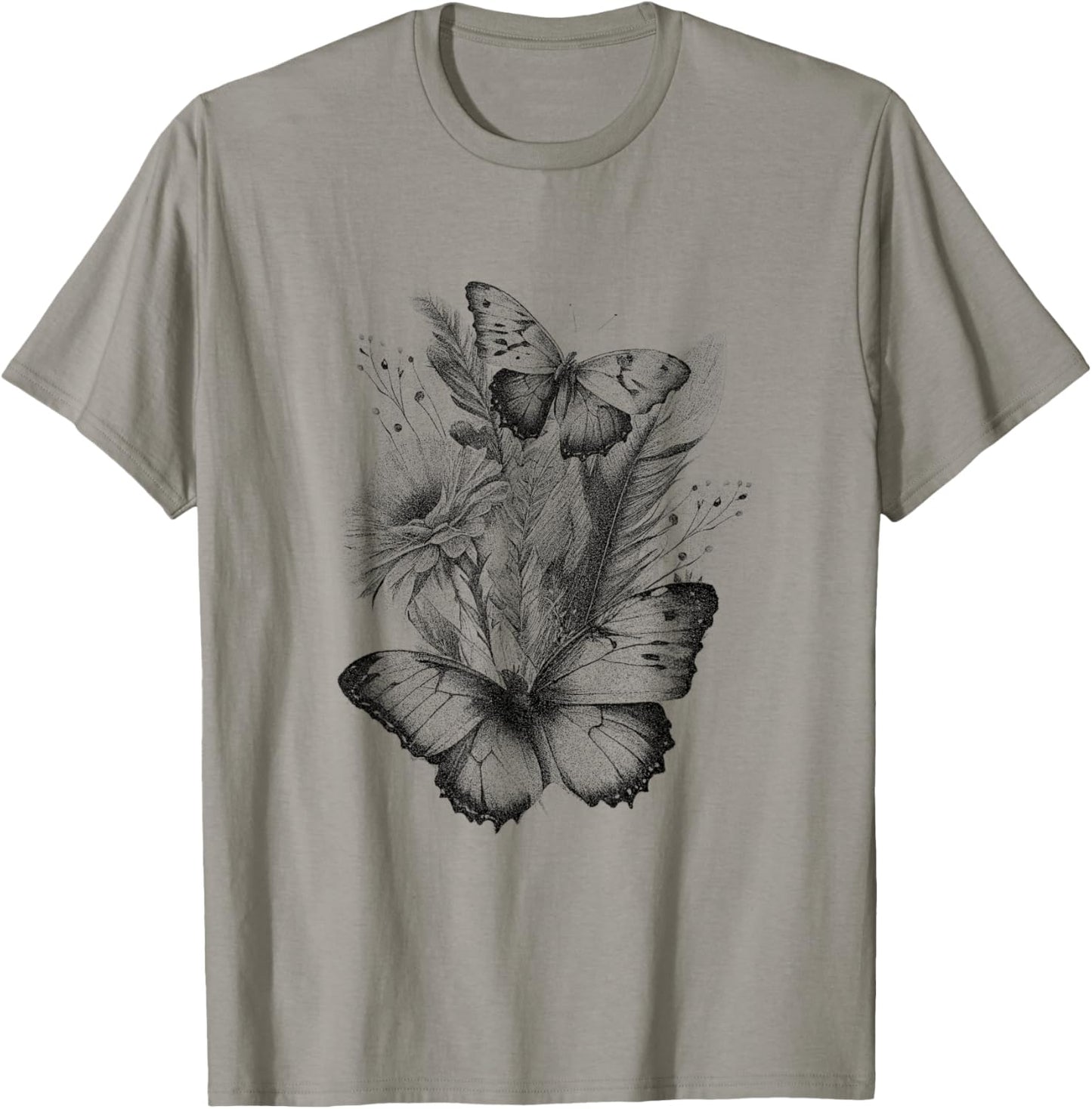 Wildflowers and Butterflies Vintage Floral Graphic T-Shirt - T-Shirt | Sand