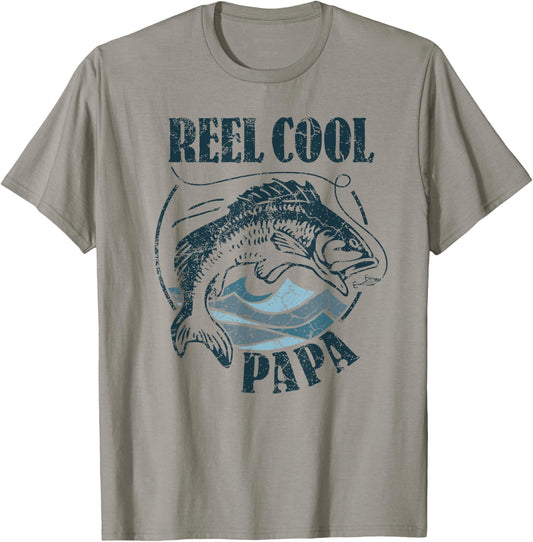 Reel Cool Papa Fishing Dad Gifts Father's Day Bass Fisherman T-Shirt - T-Shirt | Sand