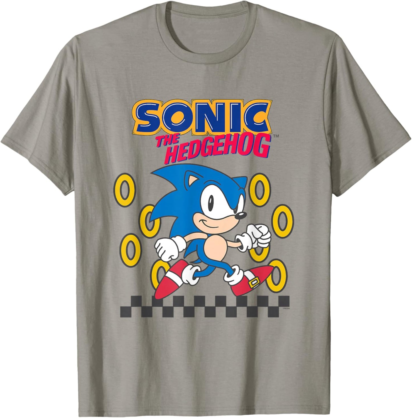 Sonic The Hedgehog Cute Run Through Golden Rings Retro T-Shirt - T-Shirt | Sand