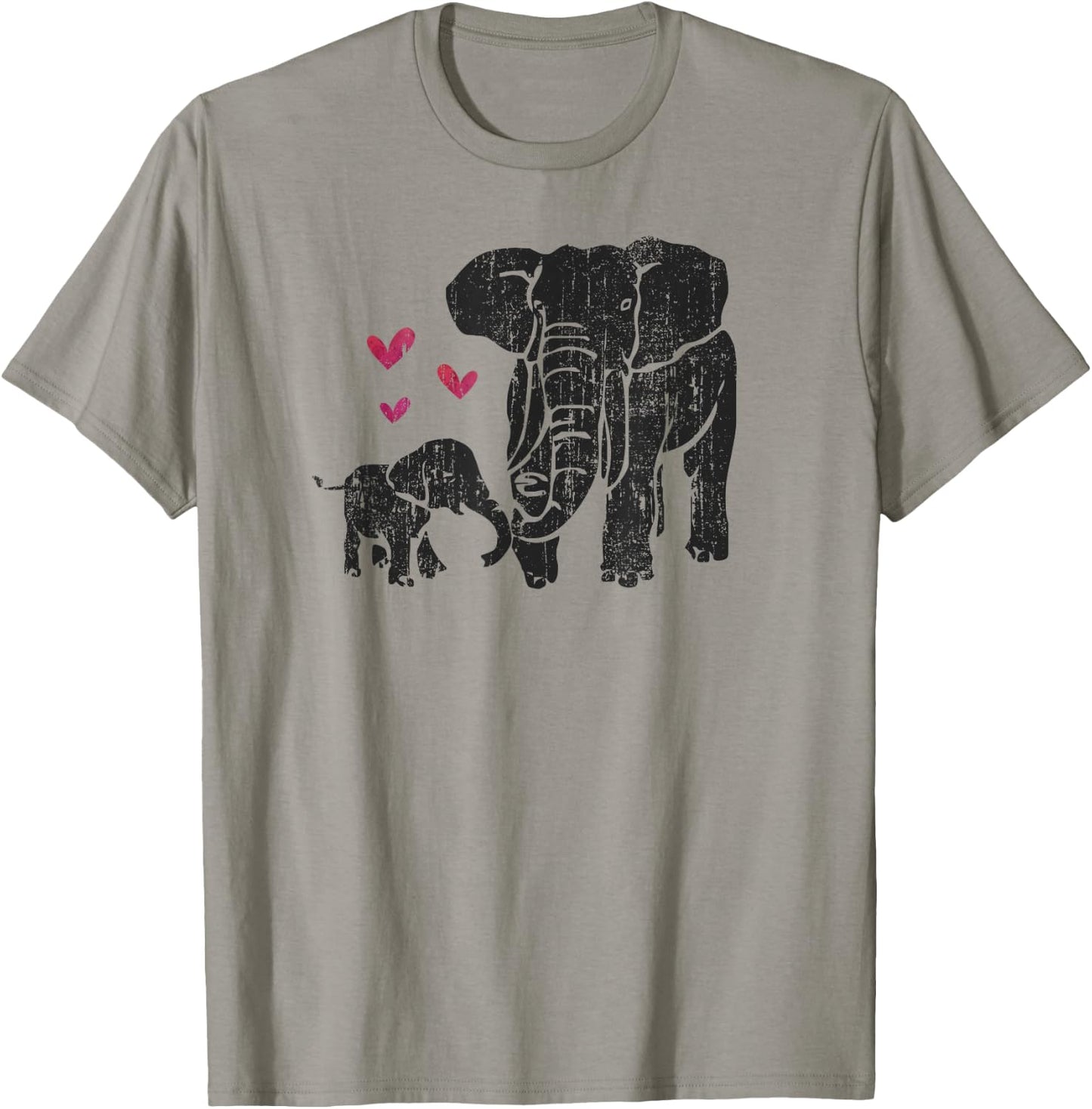 Elephant Mother & Baby African Elephant Distressed Graphic T-Shirt - T-Shirt | Sand