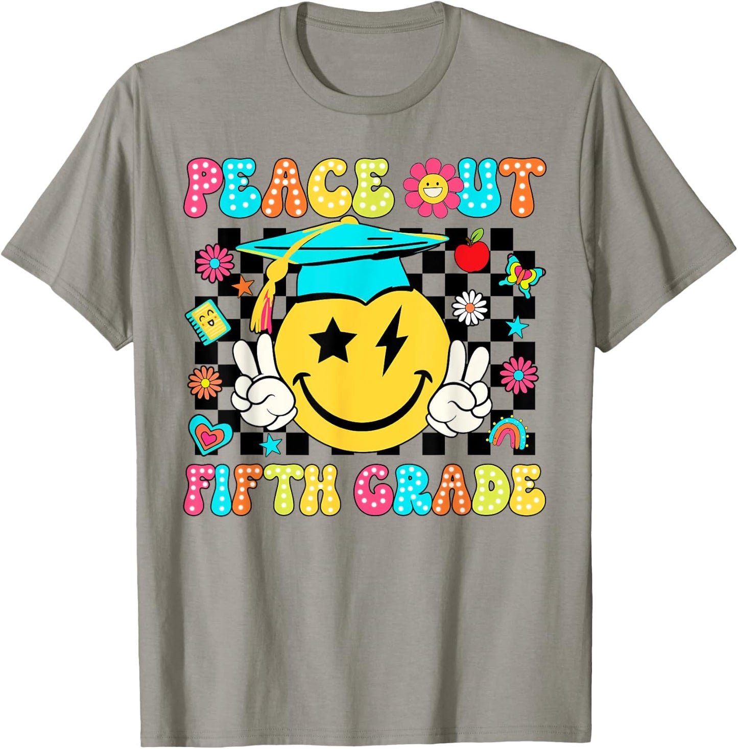 Peace Out Fifth Grade Cute Groovy Last Day Of 5th Grade T-Shirt - T-Shirt | Sand