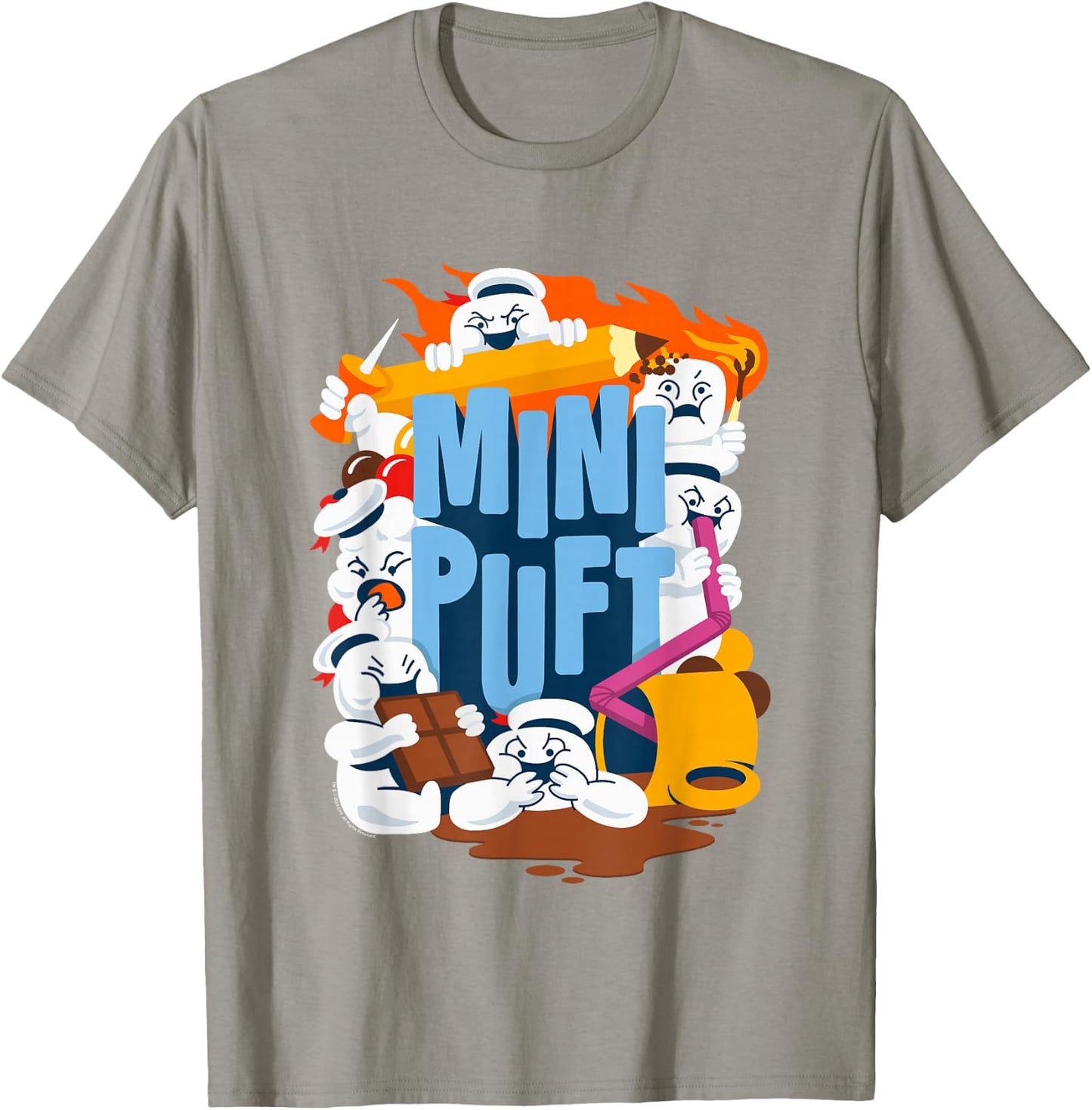 Ghostbusters Cute Mini Puft Being A Mess Group Shot Poster T-Shirt - T-Shirt | Sand