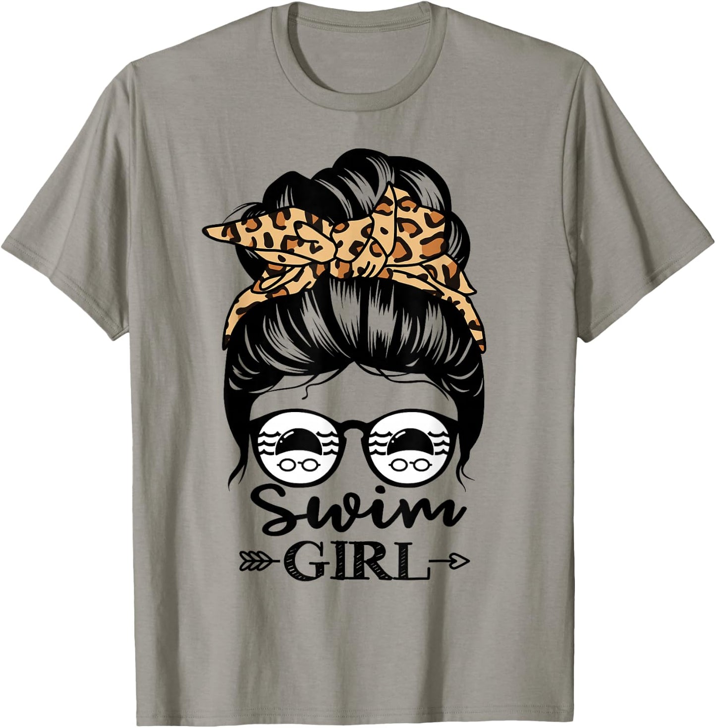 Swim Girl Messy Bun Hair Funny Swimmer T-Shirt - T-Shirt | Sand