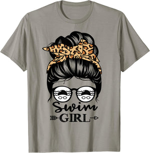 Swim Girl Messy Bun Hair Funny Swimmer T-Shirt - T-Shirt | Sand
