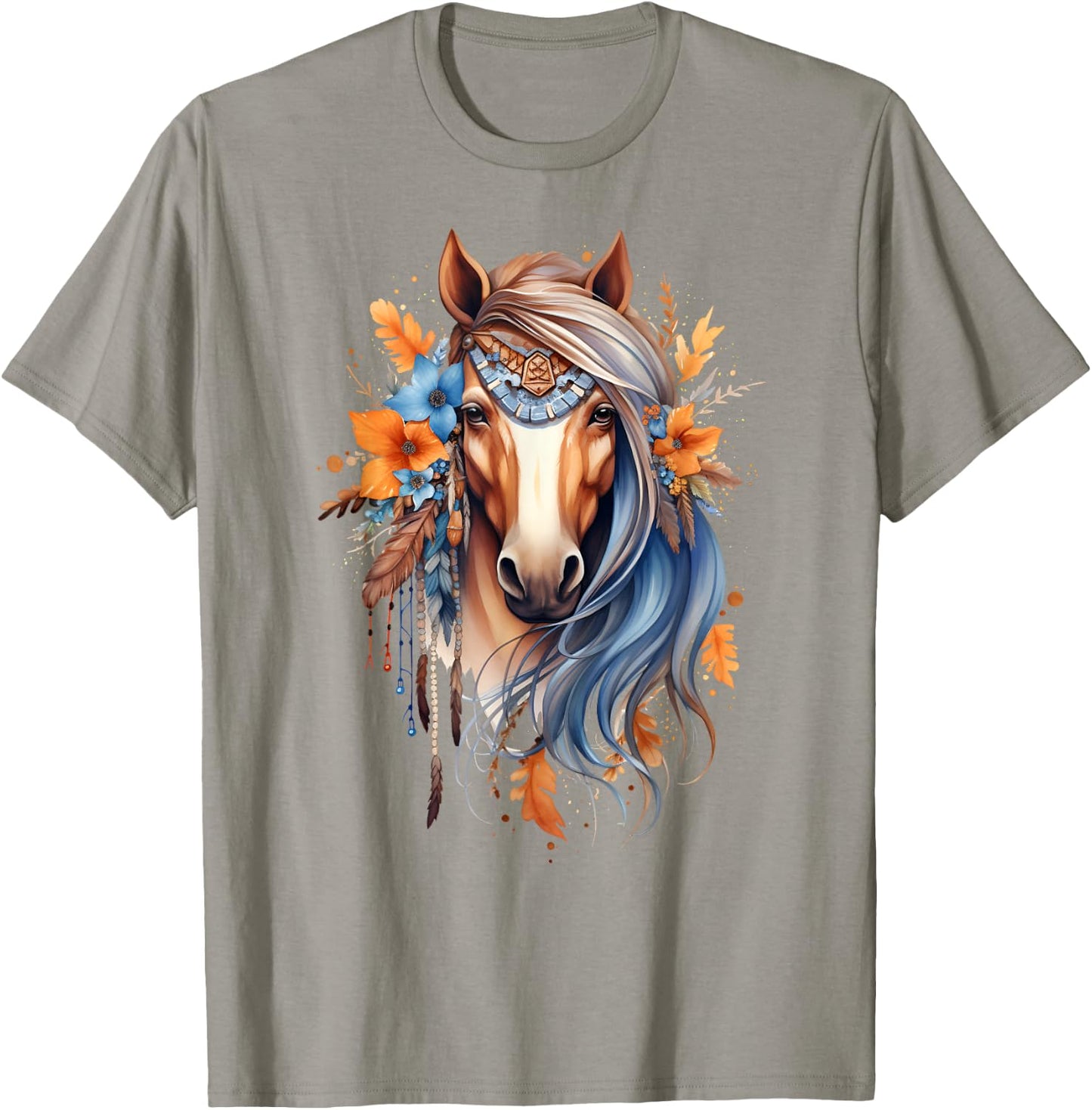 Floral Boho Horse Print Beautiful Rustic Hippie Aesthetic T-Shirt - T-Shirt | Sand