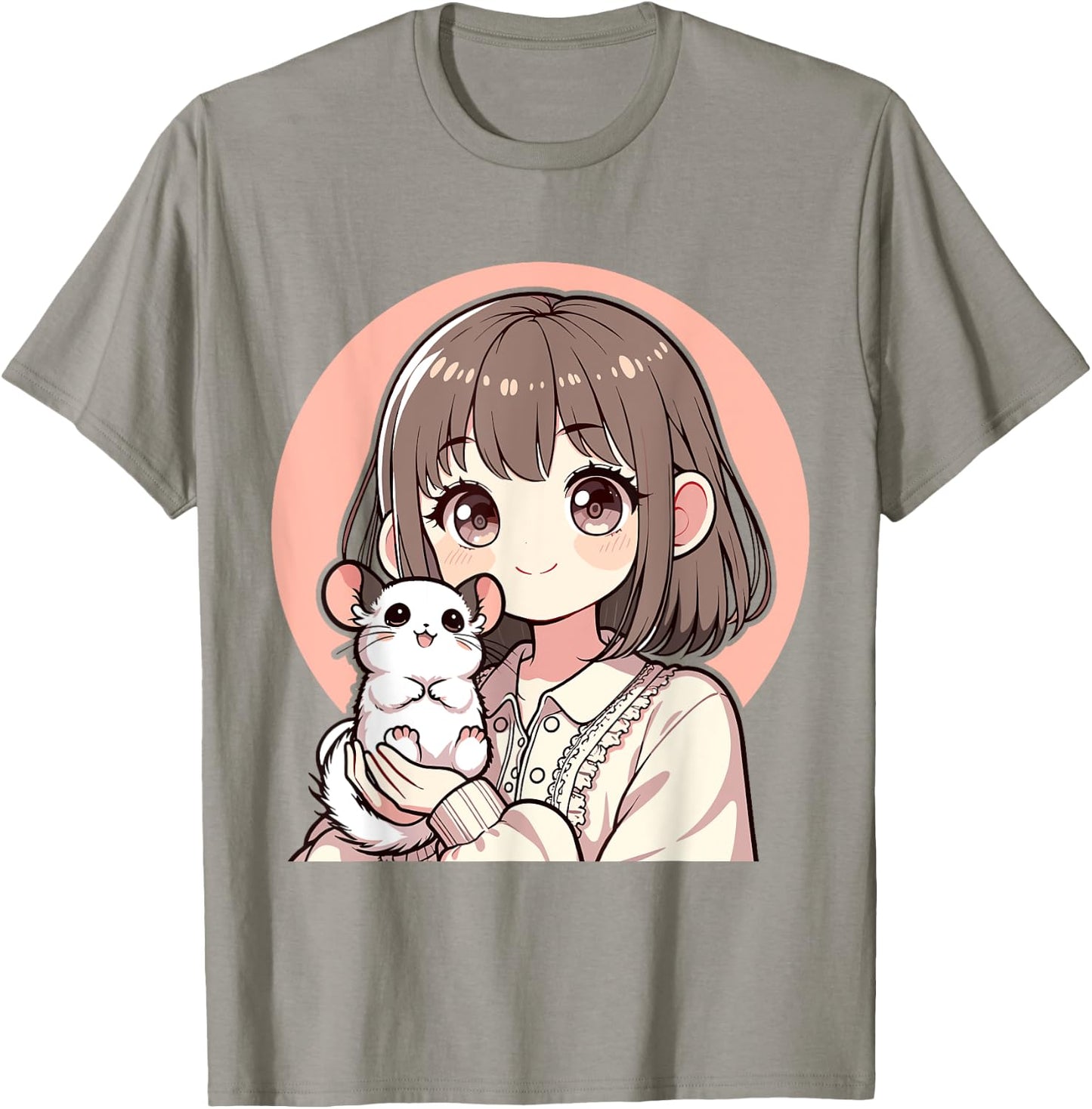 Kawaii Anime Girl with Chinchilla Pet Otaku For Girls Kids T-Shirt - T-Shirt | Sand