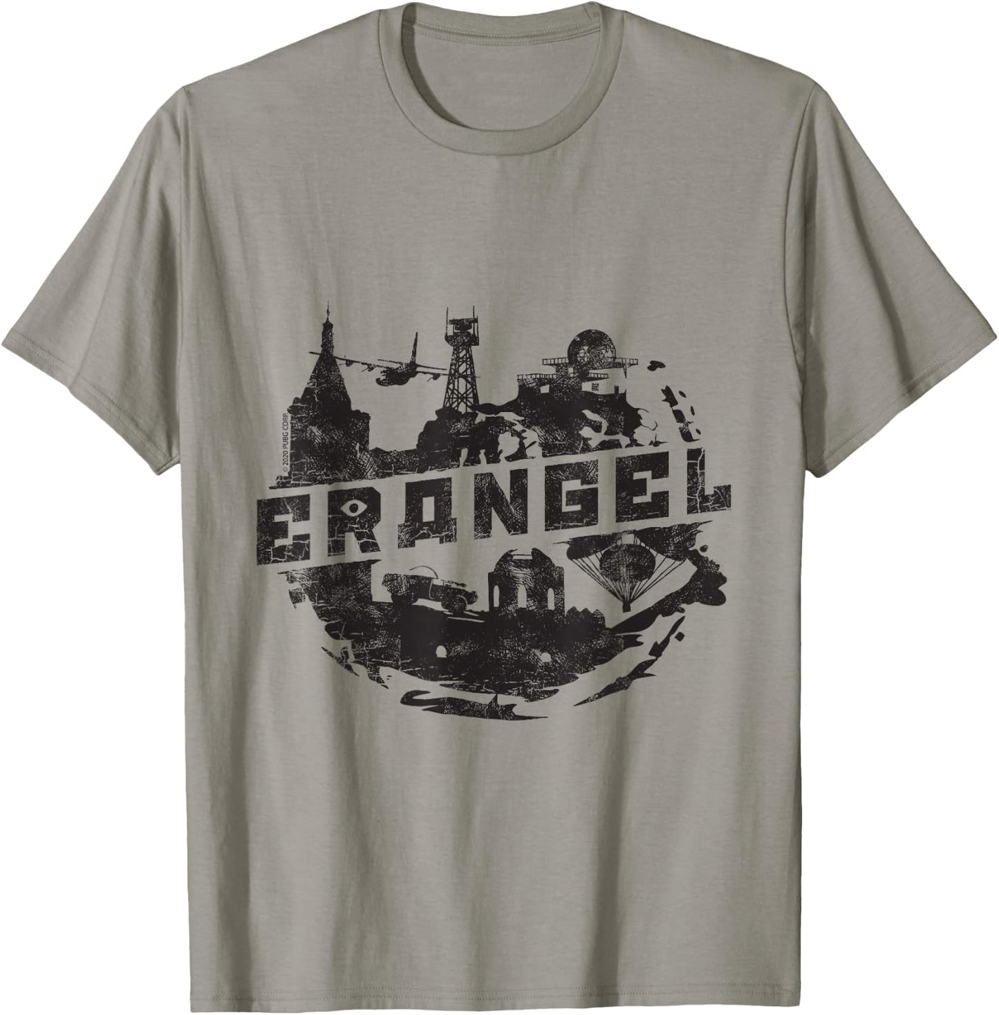 PUBG Erangel Logo - Men's Grey Cotton Polyester Blend Short Sleeve Classic Fit Collarless - Small T-Shirt - T-Shirt | Sand
