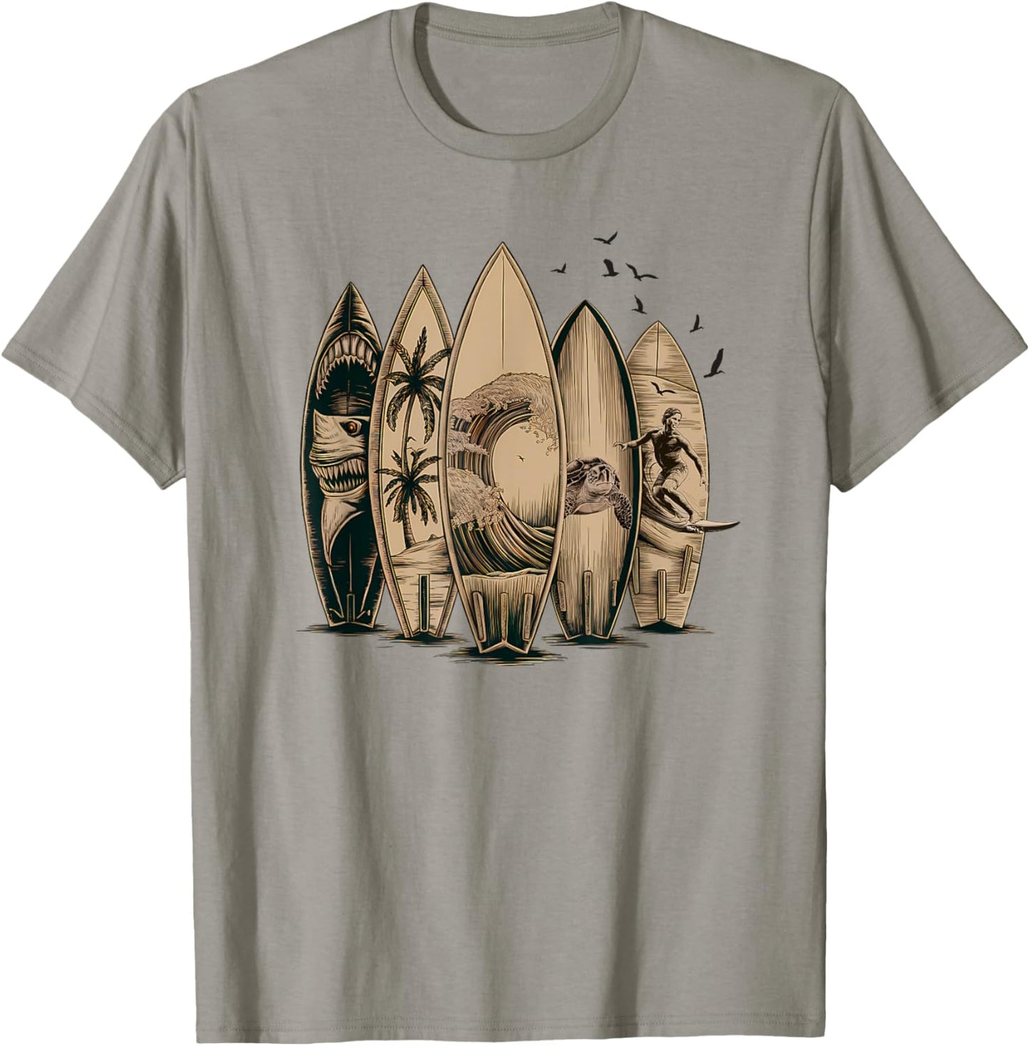 Cool Surfing Tropical Surfboards Vintage Surfboarder Surfer T-Shirt - T-Shirt | Sand