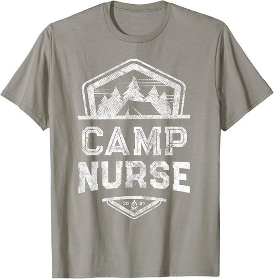 Vintage CAMP NURSE Medical Staff Campground Squad Host Crew T-Shirt - T-Shirt | Sand