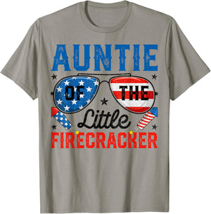 4th of July Birthday Aunt Auntie Of The Little Firecracker T-Shirt - T-Shirt | Sand