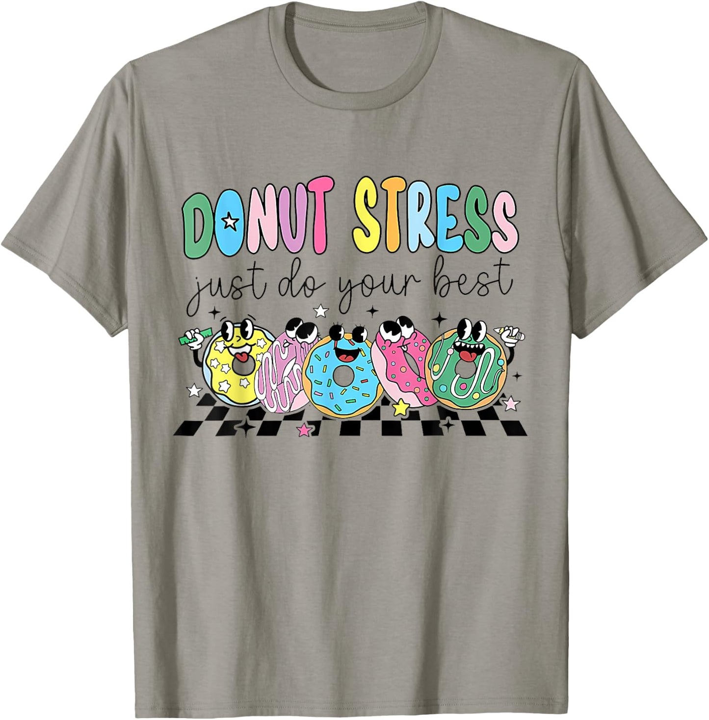 Groovy Donut Stress Just Do Your Best Retro Teacher Test Day Women T-Shirt - T-Shirt | Sand