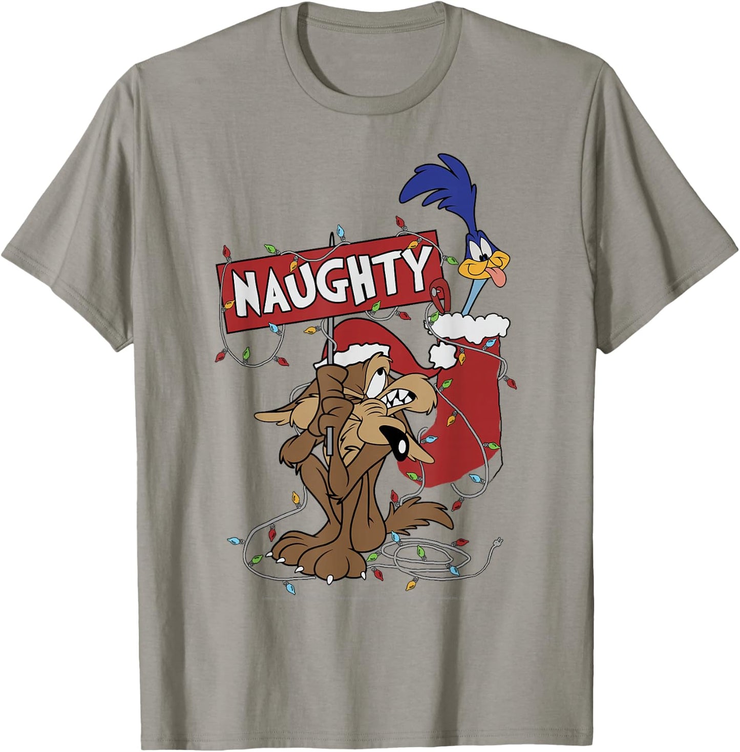 Looney Tunes Christmas Wile E. Coyote & Road Runner Naughty T-Shirt - T-Shirt | Sand