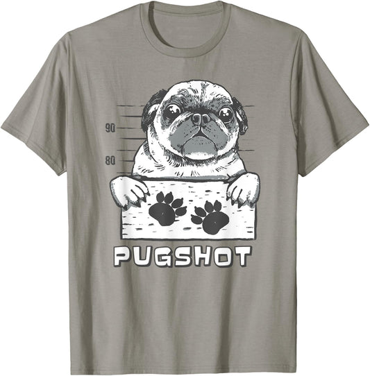 Pugshot a Funny Pug Mugshot for Bad Pugs T-Shirt - T-Shirt | Sand