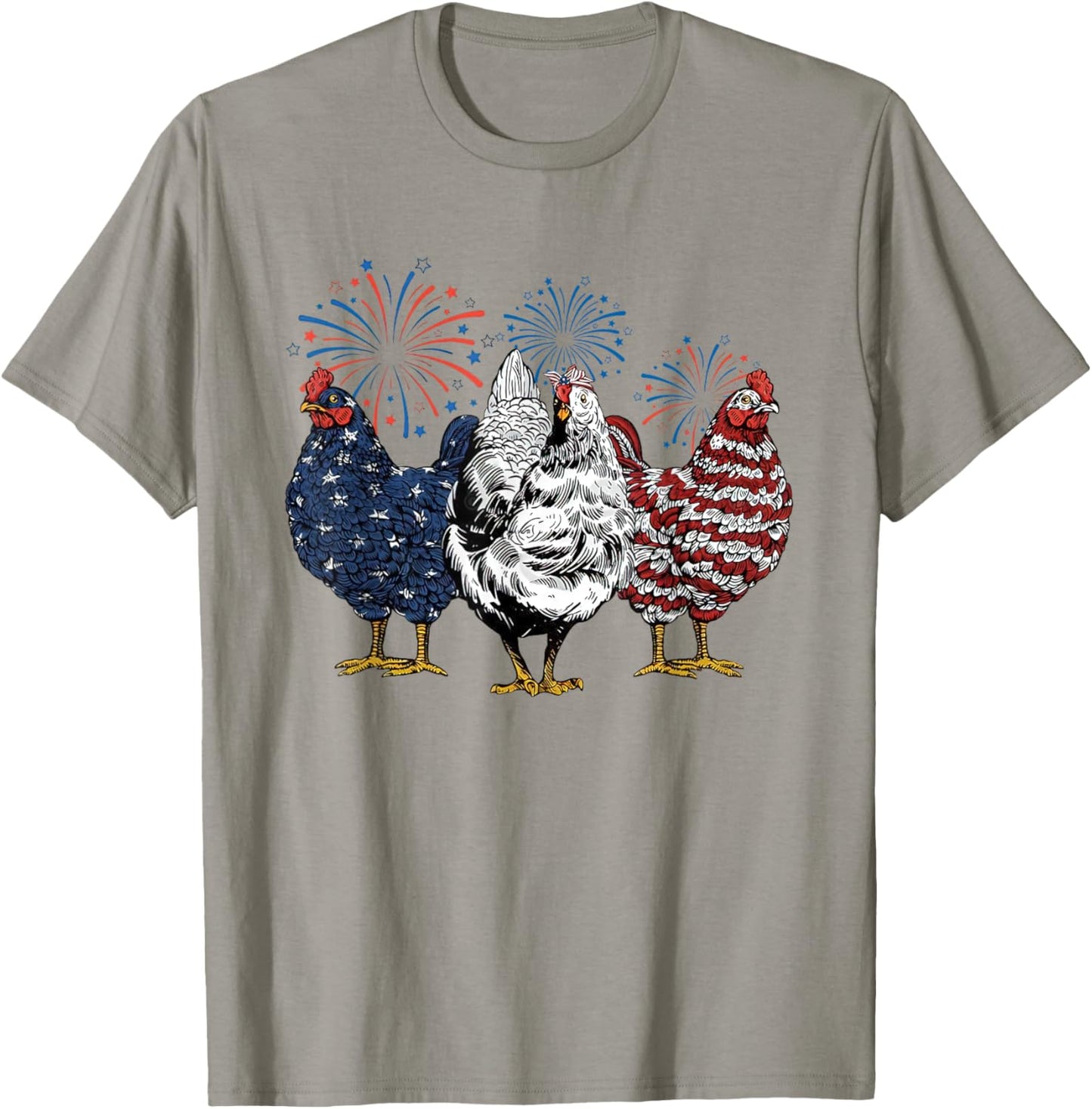 Patriotic USA Chicken Retro American 4th Of July Men Women T-Shirt - T-Shirt | Sand