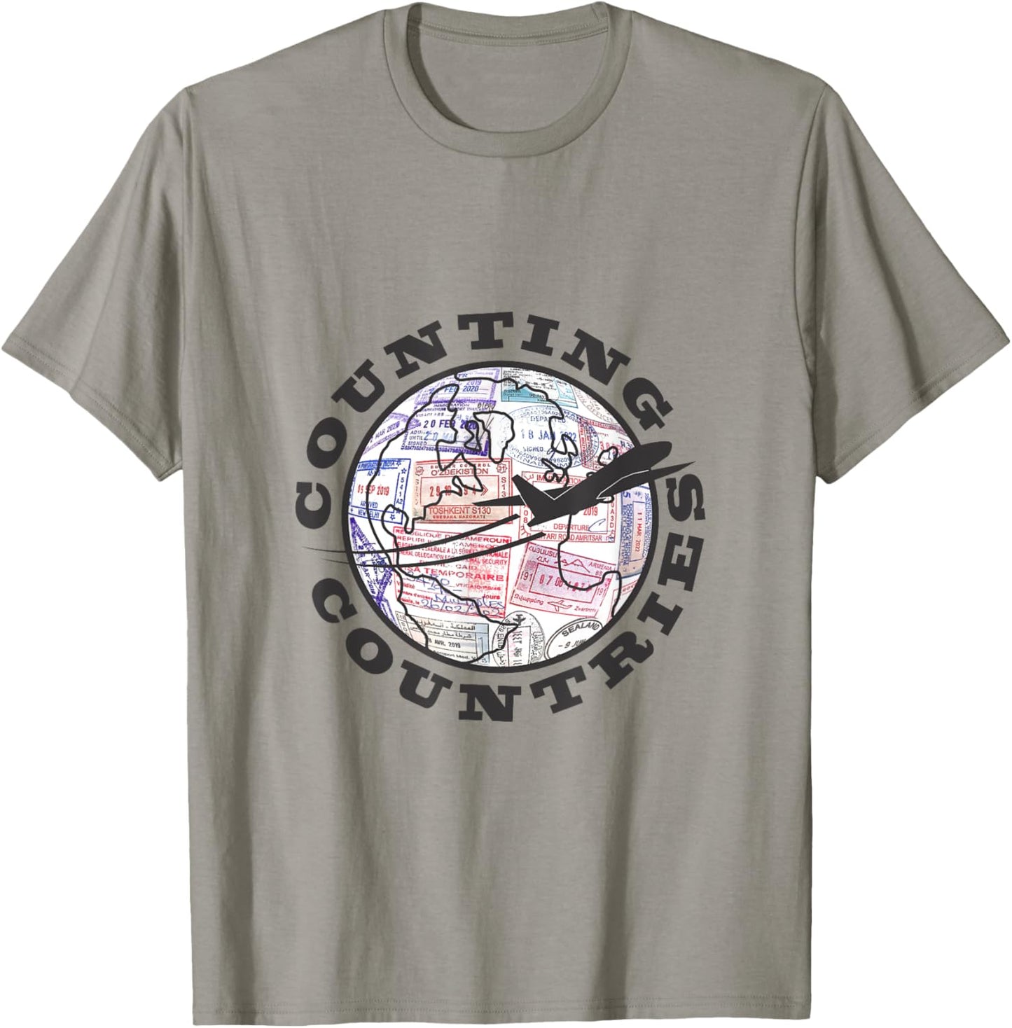 Counting Countries, Front Logo, Black Airplane T-Shirt - T-Shirt | Sand