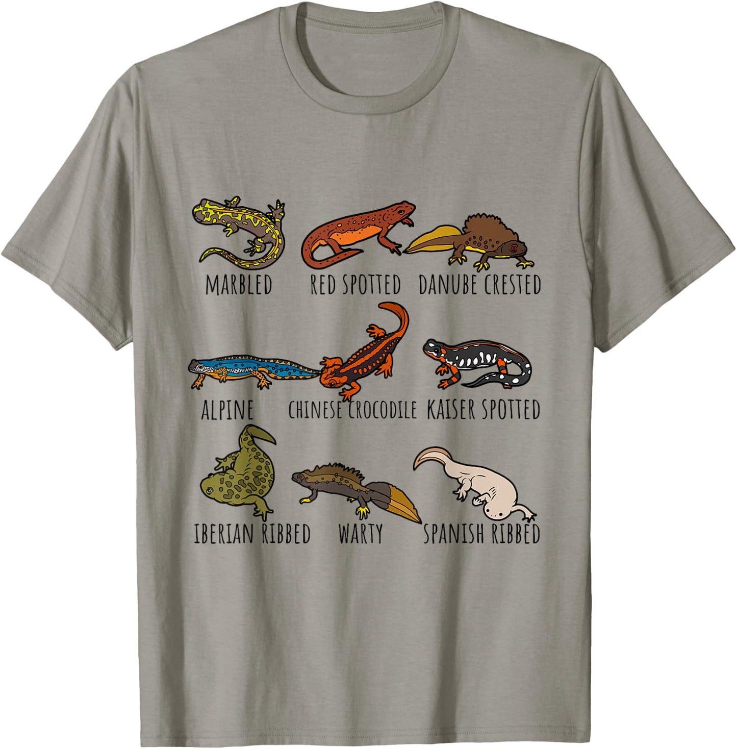 Cute Types Of Newts Salamander Species Chart For Newt Lovers T-Shirt - T-Shirt | Sand