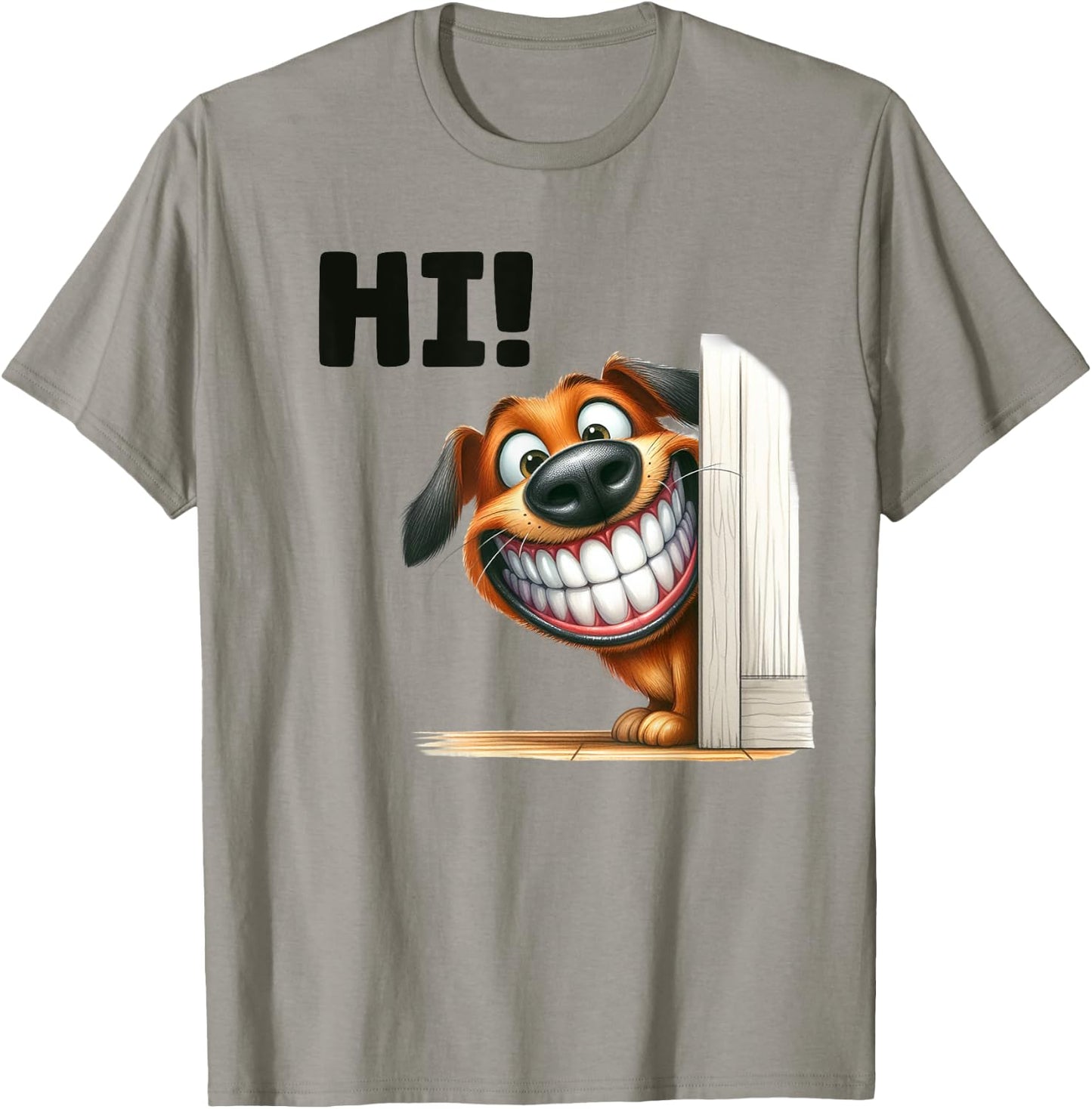 Funny Dog Peeking Smile Laughing Humor Big Teeth Pet Hi Men Women Kids T-Shirt - T-Shirt | Sand