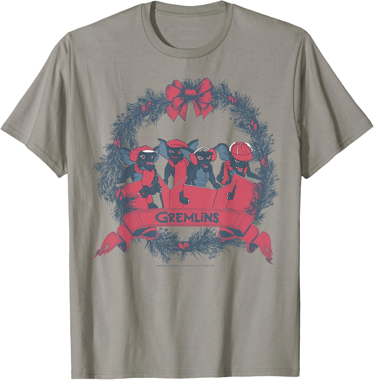 Gremlins Christmas Wreath Group Shot T-Shirt - T-Shirt | Sand