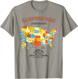 U.S. National Park Hiking Map - All 63 US National Parks Map T-Shirt - T-Shirt | Sand