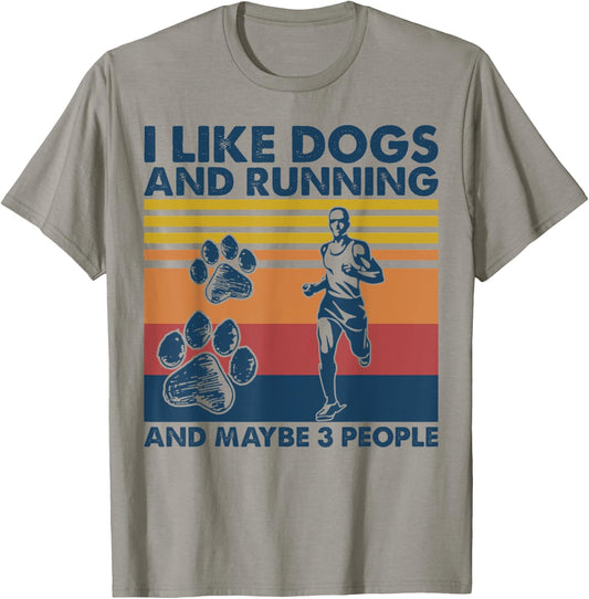 I Like Dogs And Running And Maybe 3 People Vintage T-Shirt - T-Shirt | Sand