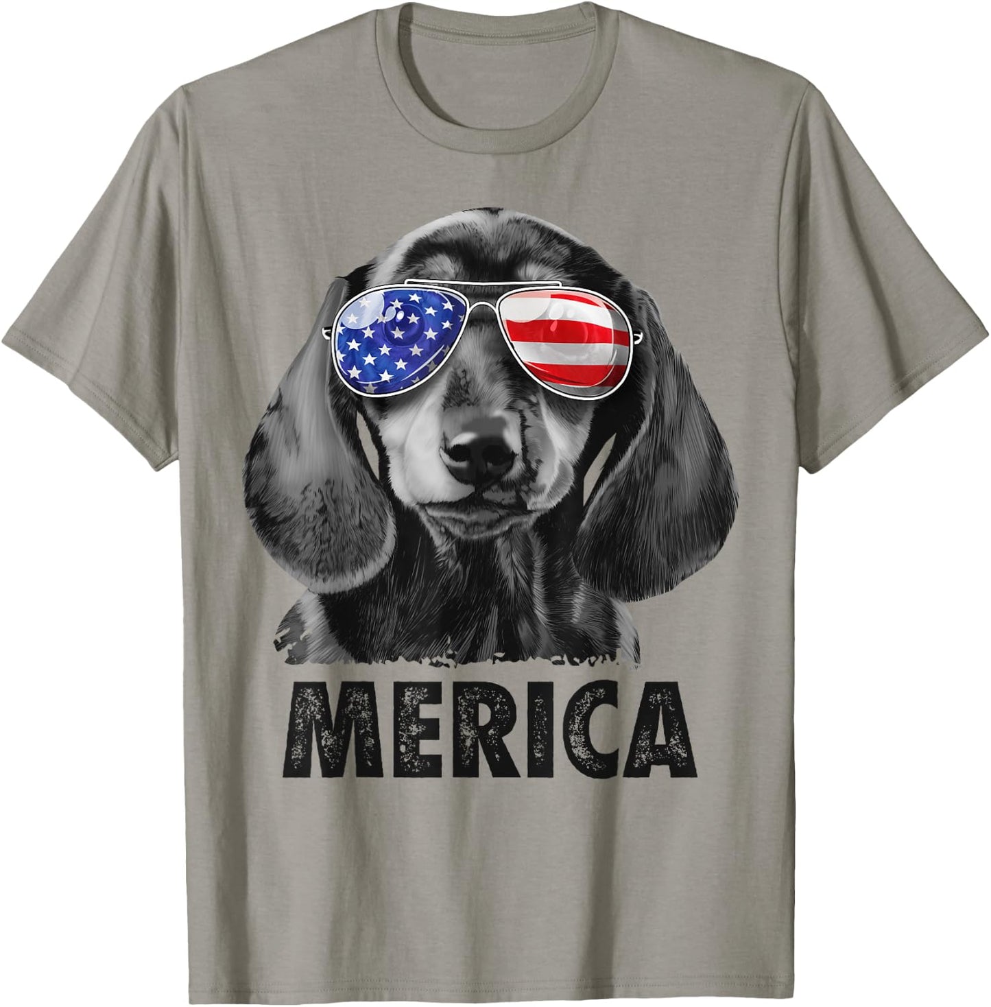 Dachshund 4th of July Merica Men American Flag Sunglasses T-Shirt - T-Shirt | Sand