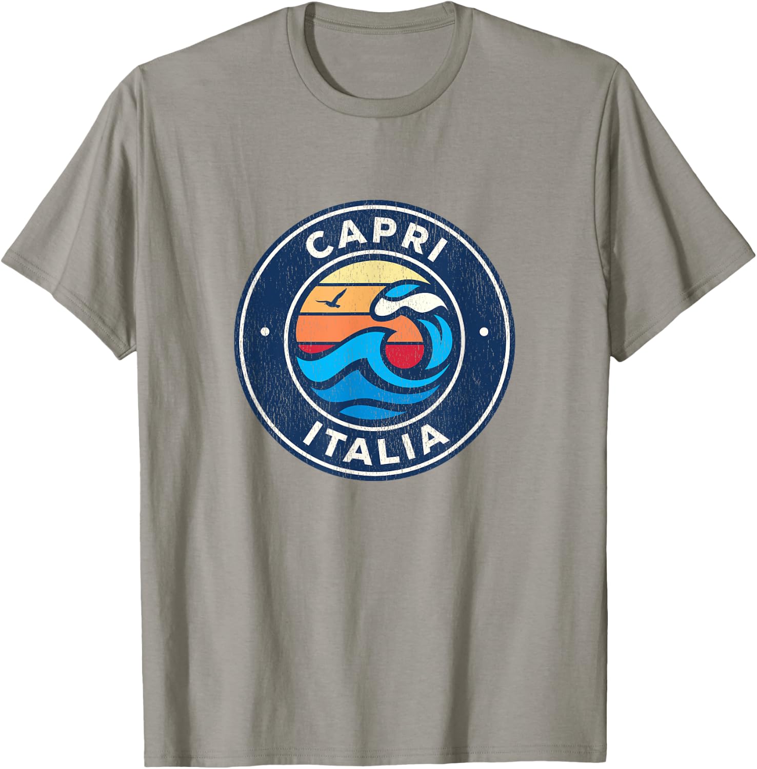 Capri Italy Vintage Nautical Waves Design T-Shirt - T-Shirt | Sand