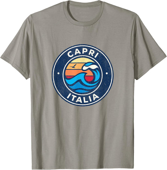 Capri Italy Vintage Nautical Waves Design T-Shirt - T-Shirt | Sand