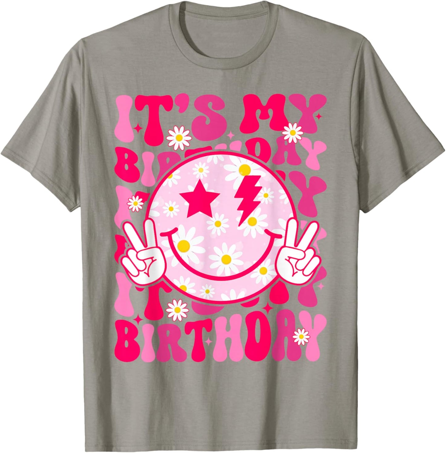 Groovy It's My Birthday Women Teens Girls Preppy Smile Face T-Shirt - T-Shirt | Sand