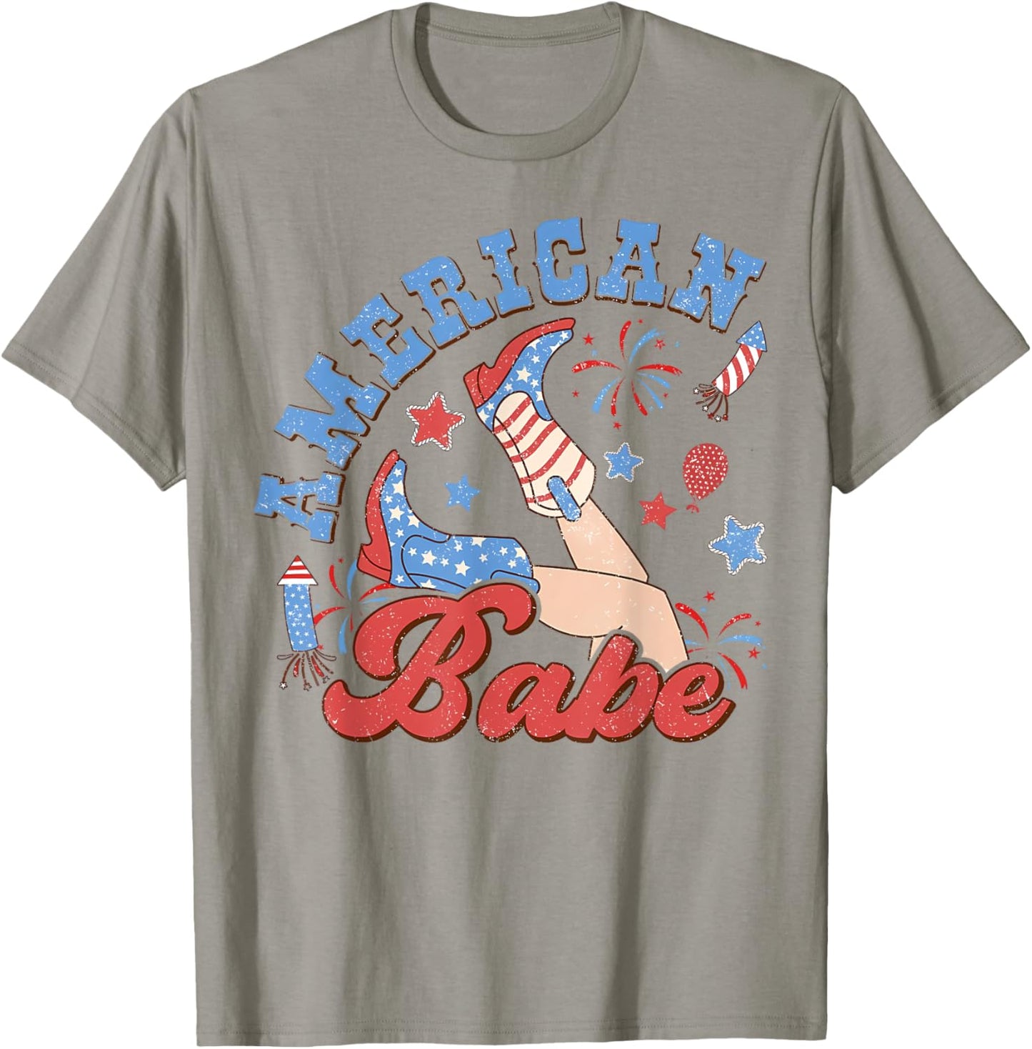 Retro American Girls Babe 4th Of July Western Cowgirl Boots T-Shirt - T-Shirt | Sand