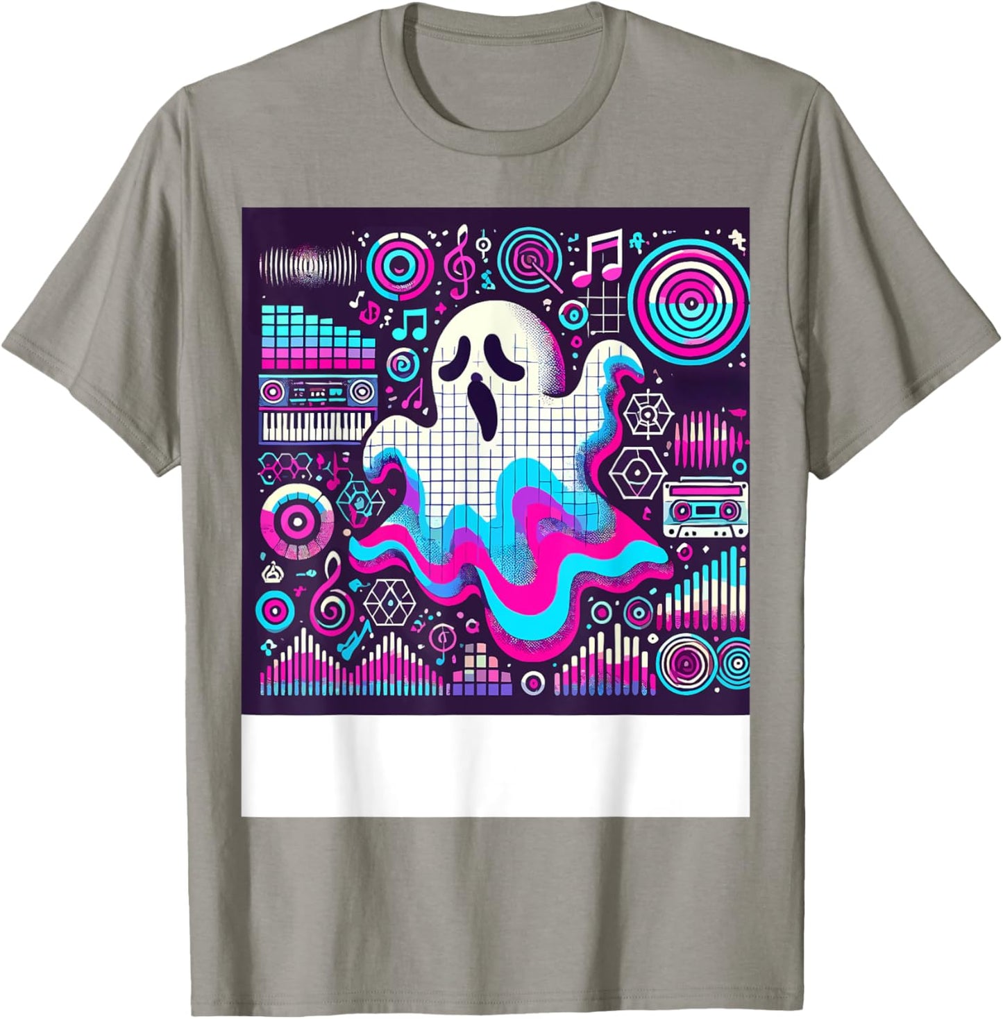 Ghost Trippy Vaporwave Halloween Techno Rave EDM Music Party T-Shirt - T-Shirt | Sand