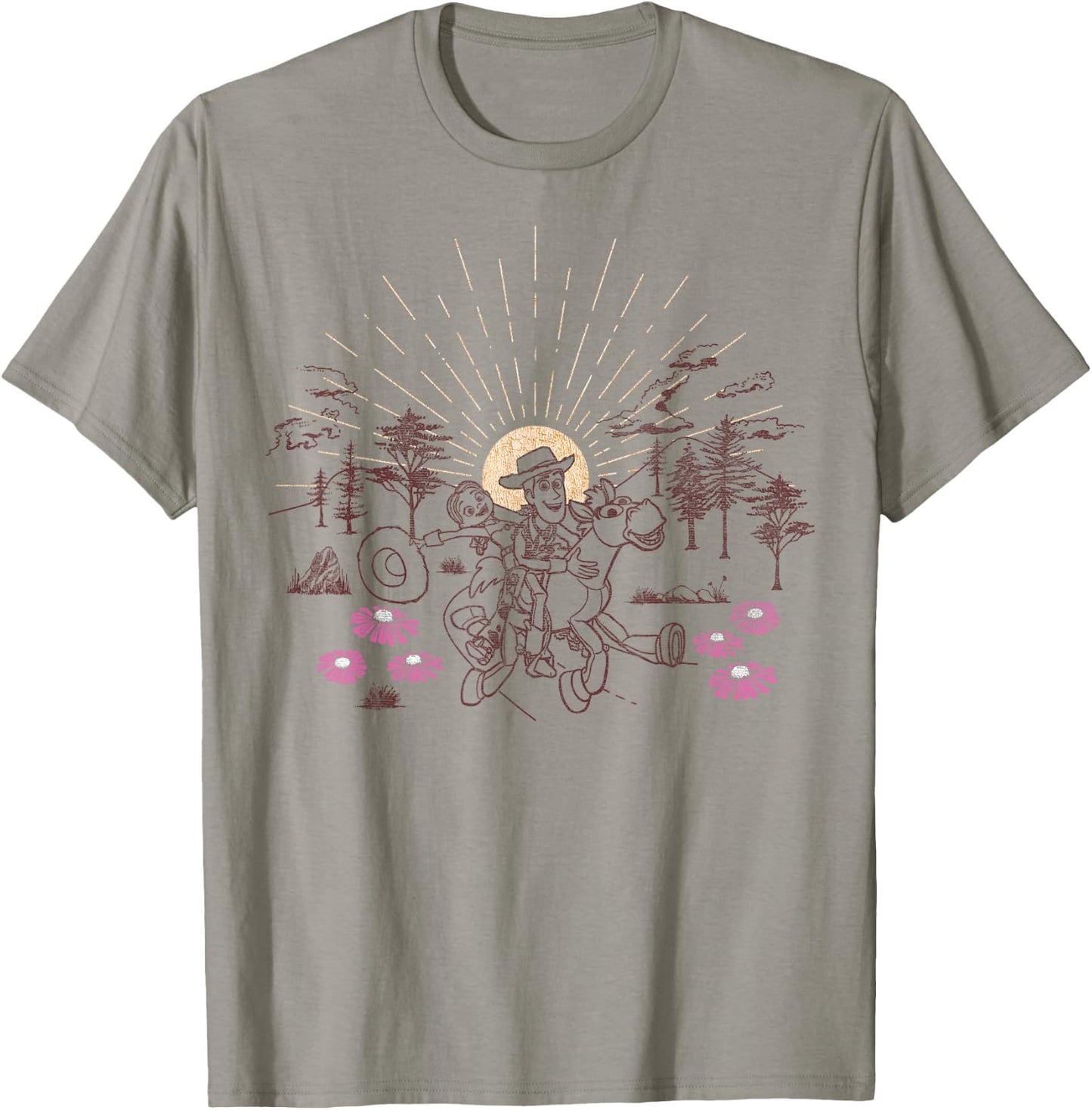 Disney Pixar Toy Story Woody Jessie Bullseye Line Art T-Shirt - T-Shirt | Sand