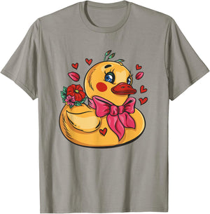 Rubber Duck Hearts Flowers Valentine's Day T-Shirt - T-Shirt | Sand