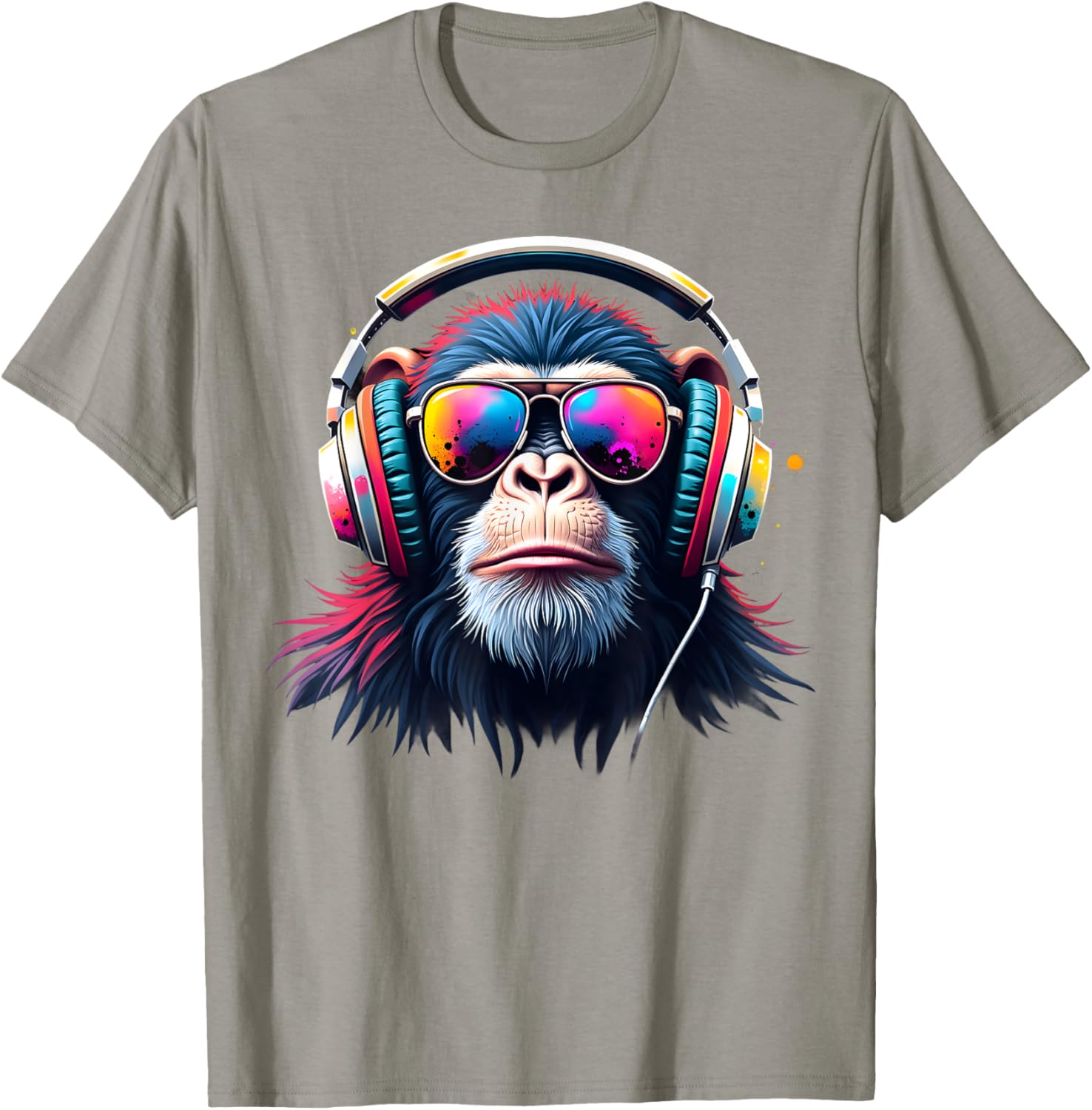 Colourful Monkey With Headphones & Glasses Musical Monkey T-Shirt - T-Shirt | Sand