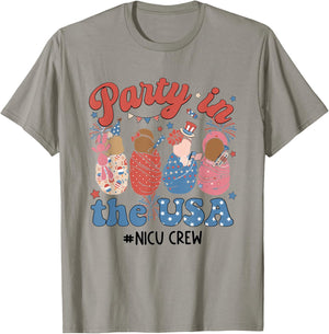 Retro Party In The USA NICU Crew 4th Of July NICU Nurse Men T-Shirt - T-Shirt | Sand