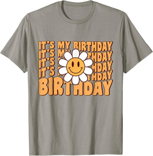 Retro My Birthday Groovy Birthday Flower Women Teens Girls T-Shirt - T-Shirt | Sand